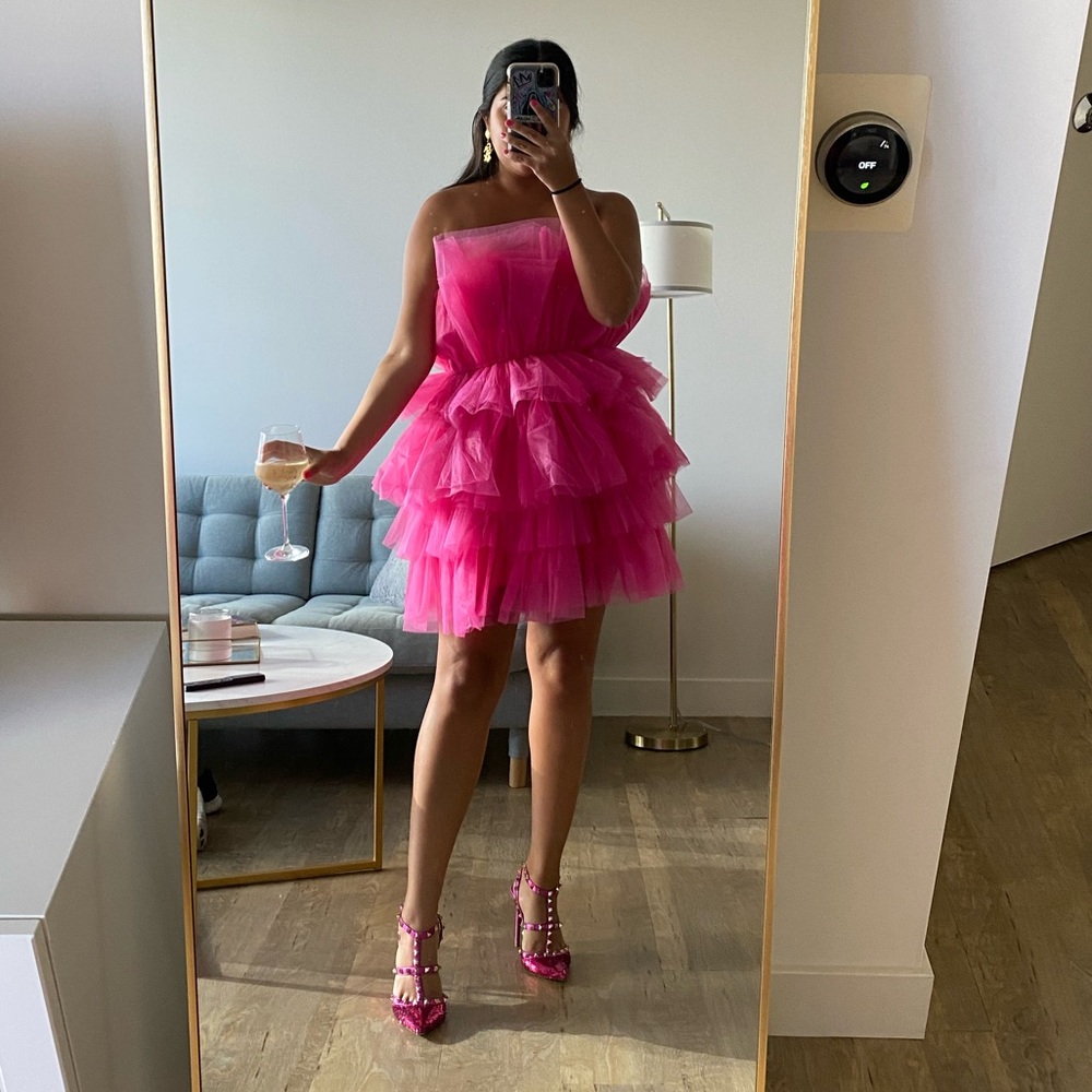 🦃BLACK FRIDAY SALE🦃 Life Of The Party Hot Pink Layered Tulle Mini Dress - Picture 7 of 15
